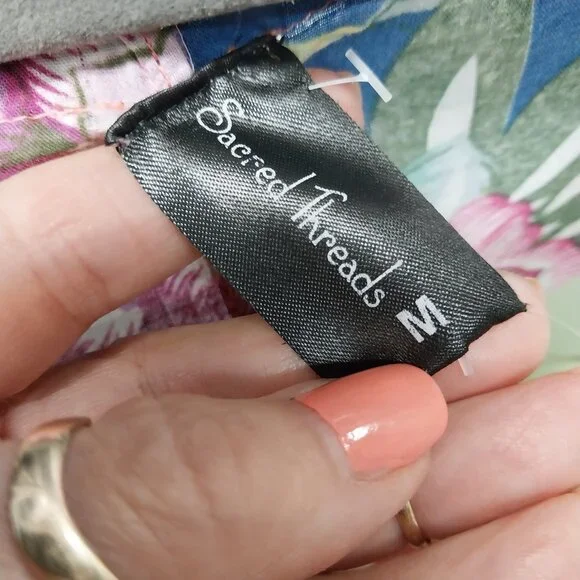 3594 Size Medium Sacred Threads Baby Doll Top in Pink and Green Print. - Picture 7 of 8